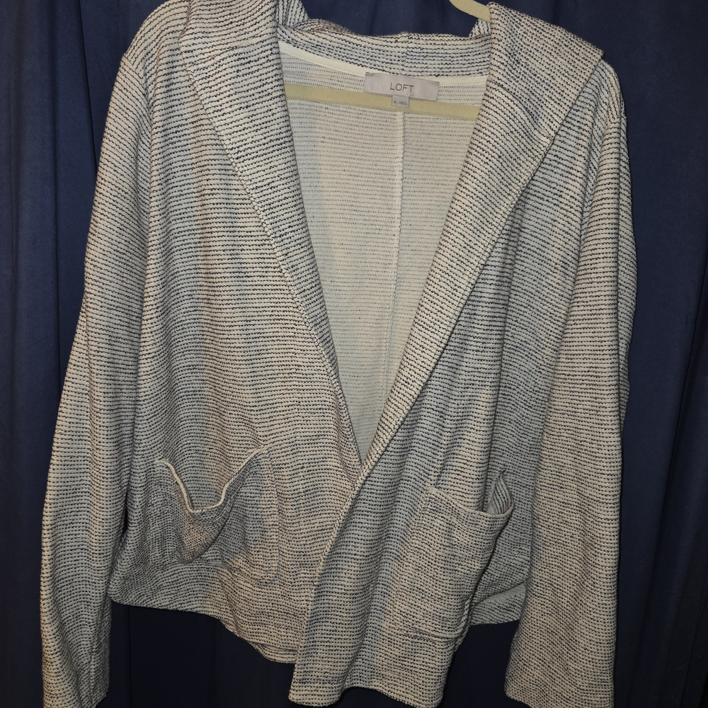 LOFT Cream and Blue Textured Knit Blazer